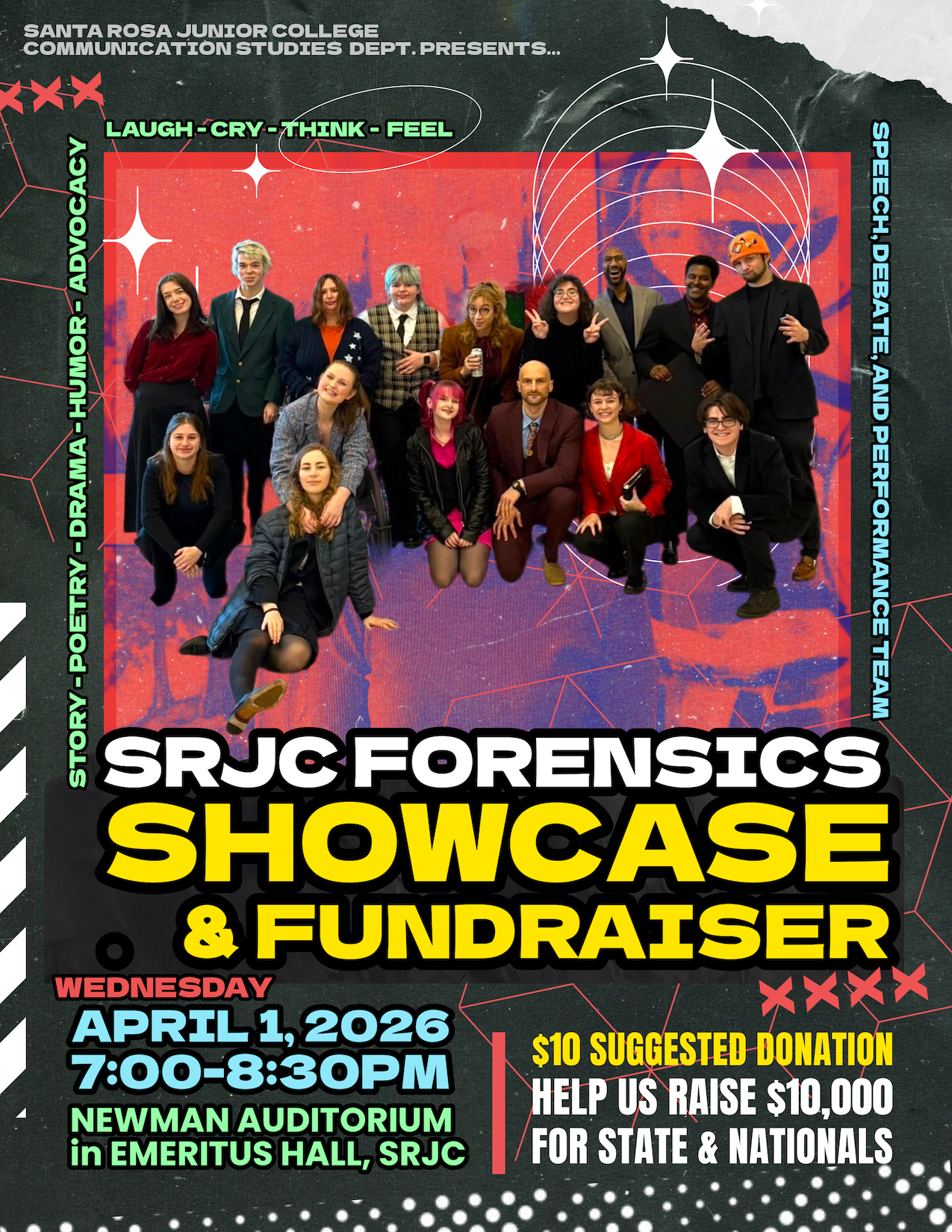 Spring 2026 Showcase poster - Wednesday April 1st at 7pm in Newman Auditorium