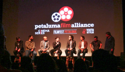 group of film makers on stage for Q&A at PET Film Fest