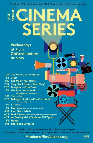 poster with list of films screening in Cinema Series Spring 20